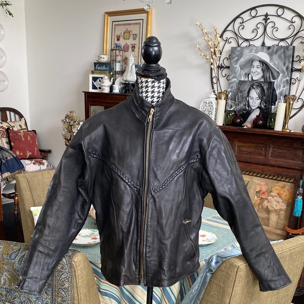 Vintage Black Leather Jacket Size L (42” Chest)